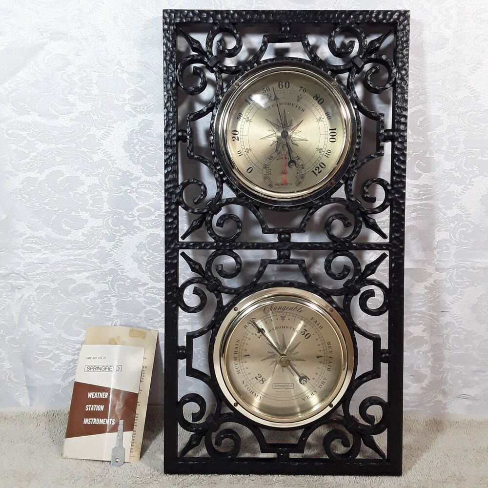 VTG Faux Wrought Iron Springfield Weather Station + Key, 3 Dials, black plastic